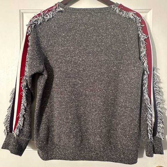 THML Small Heathered Speckled Navy Fringe Red White Blue Stripes Cozy Pullover - Picture 8 of 9